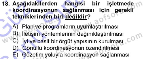 İşletme Yönetimi Dersi 2012 - 2013 Yılı (Final) Dönem Sonu Sınavı 18. Soru