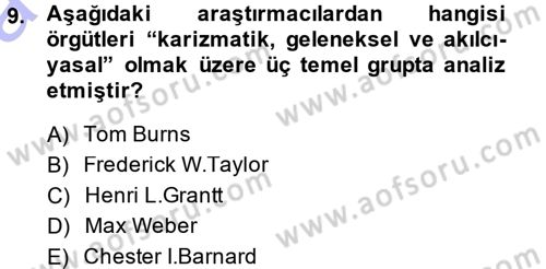 İşletme Yönetimi Dersi 2013 - 2014 Yılı (Vize) Ara Sınavı 9. Soru