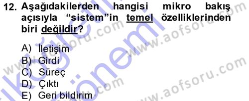 İşletme Yönetimi Dersi 2014 - 2015 Yılı (Vize) Ara Sınavı 12. Soru