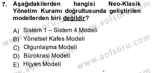 İşletme Yönetimi Dersi 2014 - 2015 Yılı (Vize) Ara Sınavı 7. Soru