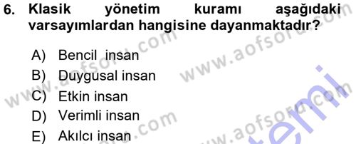İşletme Yönetimi Dersi 2015 - 2016 Yılı (Vize) Ara Sınavı 6. Soru
