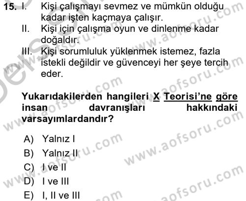 İşletme Yönetimi Dersi 2016 - 2017 Yılı 3 Ders Sınavı 15. Soru