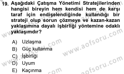 İşletme Yönetimi Dersi 2016 - 2017 Yılı 3 Ders Sınavı 19. Soru