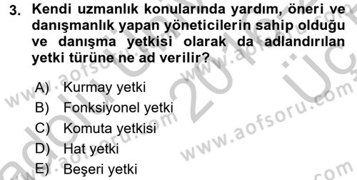 İşletme Yönetimi Dersi 2016 - 2017 Yılı 3 Ders Sınavı 3. Soru