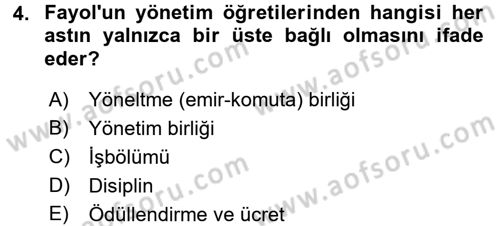 İşletme Yönetimi Dersi 2016 - 2017 Yılı 3 Ders Sınavı 4. Soru