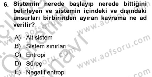 İşletme Yönetimi Dersi 2016 - 2017 Yılı 3 Ders Sınavı 6. Soru