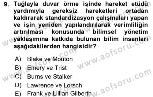 İşletme Yönetimi Dersi 2016 - 2017 Yılı (Vize) Ara Sınav Soruları 9. Soru
