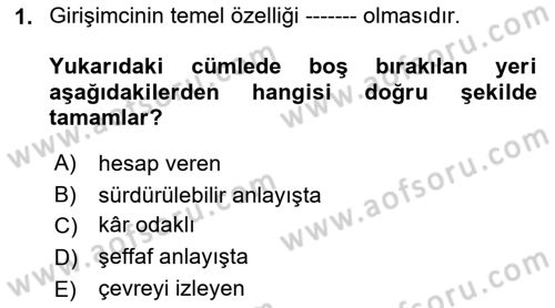 İşletme Yönetimi Dersi 2018 - 2019 Yılı (Vize) Ara Sınavı 1. Soru