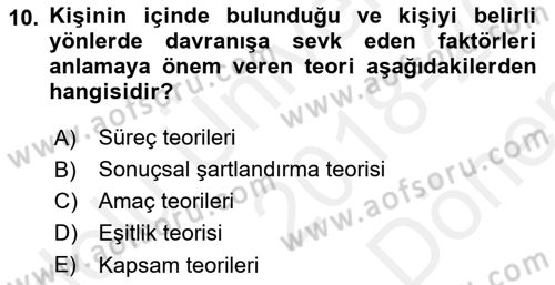 İşletme Yönetimi Dersi 2018 - 2019 Yılı (Final) Dönem Sonu Sınav Soruları 10. Soru