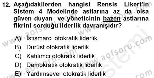 İşletme Yönetimi Dersi 2018 - 2019 Yılı (Final) Dönem Sonu Sınav Soruları 12. Soru