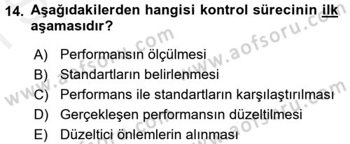 İşletme Yönetimi Dersi 2018 - 2019 Yılı (Final) Dönem Sonu Sınav Soruları 14. Soru