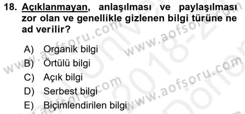 İşletme Yönetimi Dersi 2018 - 2019 Yılı (Final) Dönem Sonu Sınav Soruları 18. Soru