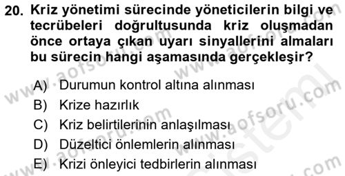 İşletme Yönetimi Dersi 2018 - 2019 Yılı (Final) Dönem Sonu Sınav Soruları 20. Soru