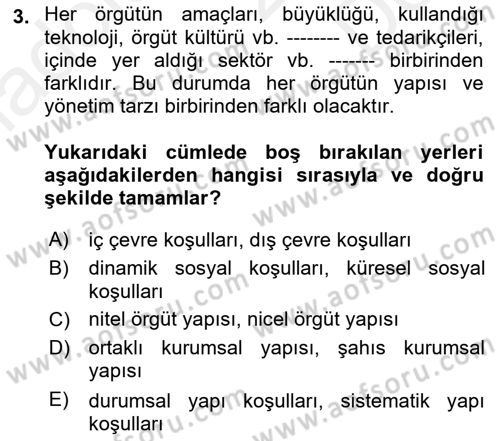 İşletme Yönetimi Dersi 2018 - 2019 Yılı (Final) Dönem Sonu Sınav Soruları 3. Soru
