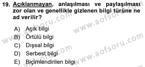 İşletme Yönetimi Dersi 2018 - 2019 Yılı Yaz Okulu Sınav Soruları 19. Soru