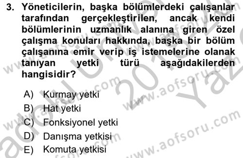 İşletme Yönetimi Dersi 2018 - 2019 Yılı Yaz Okulu Sınav Soruları 3. Soru