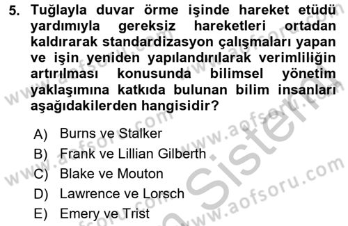 İşletme Yönetimi Dersi 2018 - 2019 Yılı Yaz Okulu Sınavı 5. Soru