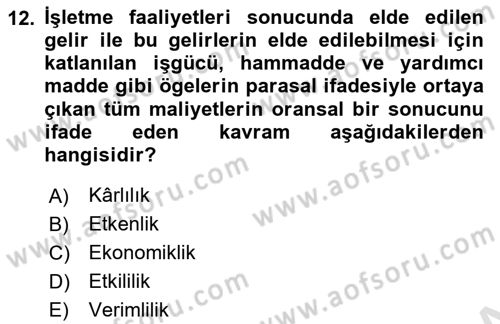 İşletme Yönetimi Dersi 2020 - 2021 Yılı Yaz Okulu Sınavı 12. Soru