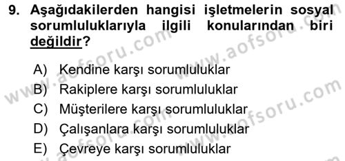İşletme Yönetimi Dersi 2020 - 2021 Yılı Yaz Okulu Sınav Soruları 9. Soru