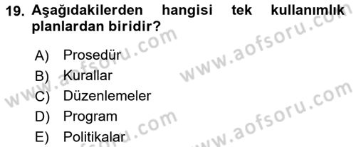 İşletme Yönetimi Dersi 2021 - 2022 Yılı (Vize) Ara Sınavı 19. Soru