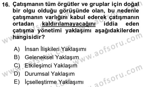 İşletme Yönetimi Dersi 2021 - 2022 Yılı (Final) Dönem Sonu Sınavı 16. Soru
