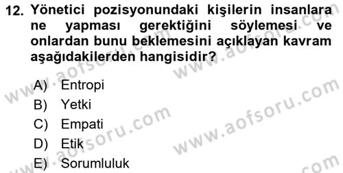 İşletme Yönetimi Dersi 2021 - 2022 Yılı Yaz Okulu Sınav Soruları 12. Soru