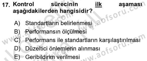 İşletme Yönetimi Dersi 2021 - 2022 Yılı Yaz Okulu Sınav Soruları 17. Soru