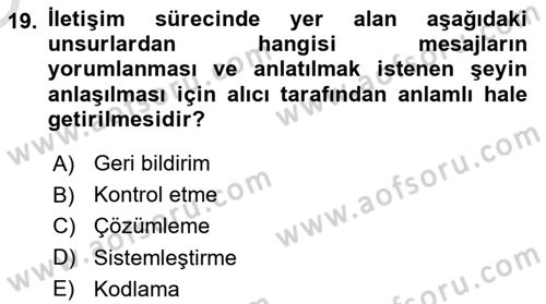 İşletme Yönetimi Dersi 2021 - 2022 Yılı Yaz Okulu Sınav Soruları 19. Soru