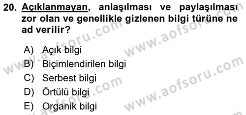İşletme Yönetimi Dersi 2021 - 2022 Yılı Yaz Okulu Sınav Soruları 20. Soru