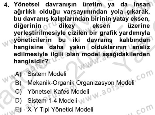 İşletme Yönetimi Dersi 2021 - 2022 Yılı Yaz Okulu Sınav Soruları 4. Soru