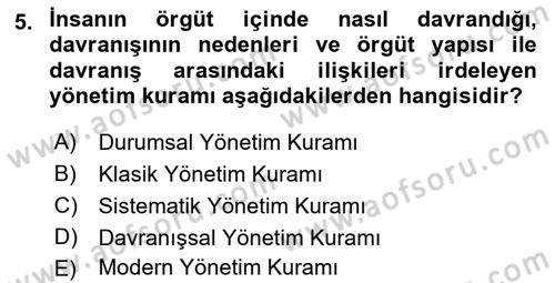 İşletme Yönetimi Dersi 2021 - 2022 Yılı Yaz Okulu Sınav Soruları 5. Soru
