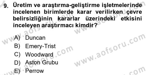 İşletme Yönetimi Dersi 2021 - 2022 Yılı Yaz Okulu Sınav Soruları 9. Soru