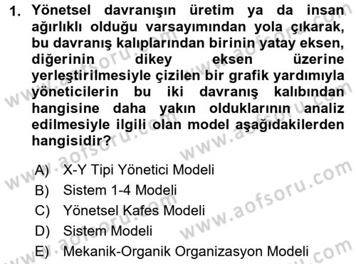 İşletme Yönetimi Dersi 2022 - 2023 Yılı Yaz Okulu Sınav Soruları 1. Soru