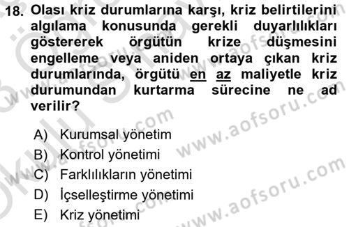 İşletme Yönetimi Dersi 2022 - 2023 Yılı Yaz Okulu Sınav Soruları 18. Soru