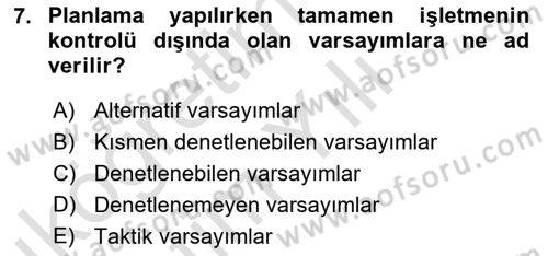 İşletme Yönetimi Dersi 2022 - 2023 Yılı Yaz Okulu Sınav Soruları 7. Soru