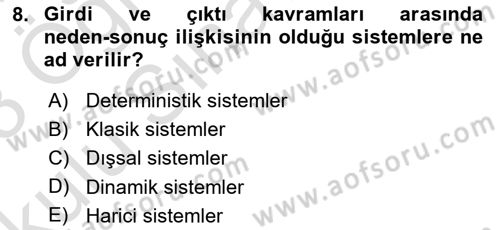 İşletme Yönetimi Dersi 2022 - 2023 Yılı Yaz Okulu Sınav Soruları 8. Soru