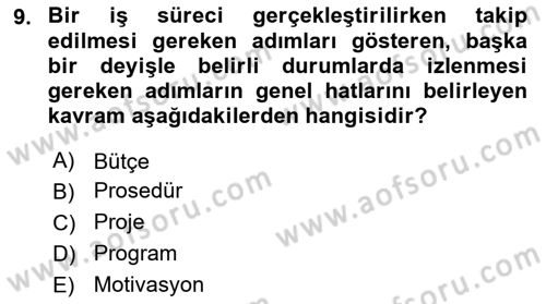 İşletme Yönetimi Dersi 2022 - 2023 Yılı Yaz Okulu Sınav Soruları 9. Soru
