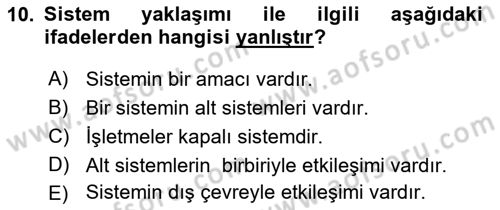 İşletme Yönetimi Dersi 2023 - 2024 Yılı Yaz Okulu Sınav Soruları 10. Soru