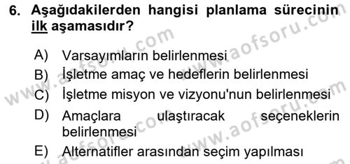 İşletme Yönetimi Dersi 2023 - 2024 Yılı Yaz Okulu Sınav Soruları 6. Soru
