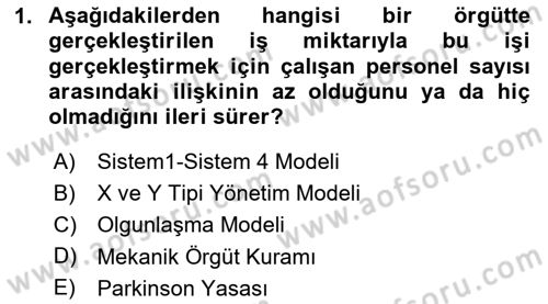 İşletme Yönetimi Dersi 2024 - 2025 Yılı Yaz Okulu Sınav Soruları 1. Soru