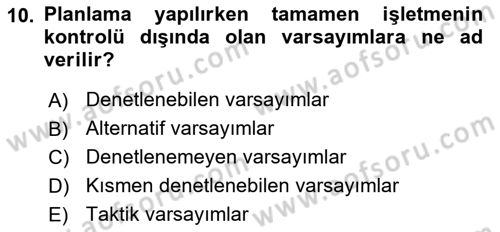 İşletme Yönetimi Dersi 2024 - 2025 Yılı Yaz Okulu Sınav Soruları 10. Soru