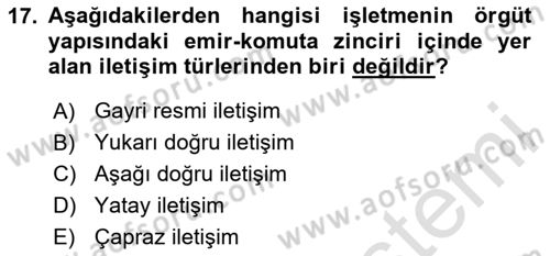 İşletme Yönetimi Dersi 2024 - 2025 Yılı Yaz Okulu Sınav Soruları 17. Soru