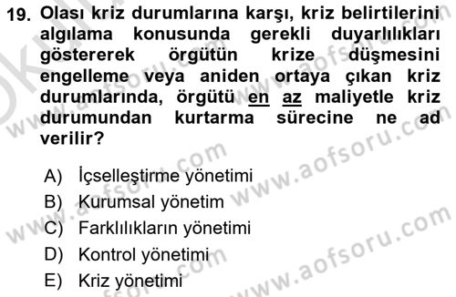 İşletme Yönetimi Dersi 2024 - 2025 Yılı Yaz Okulu Sınav Soruları 19. Soru