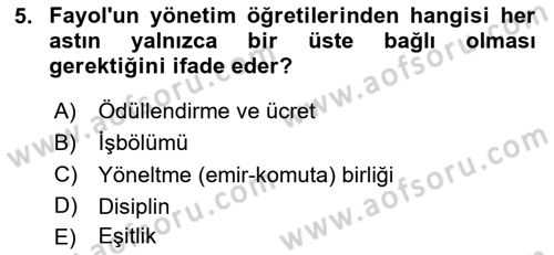 İşletme Yönetimi Dersi 2024 - 2025 Yılı Yaz Okulu Sınav Soruları 5. Soru