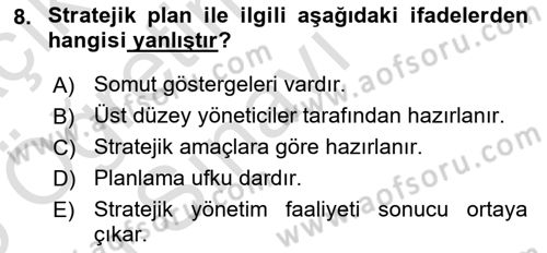 İşletme Yönetimi Dersi 2024 - 2025 Yılı Yaz Okulu Sınav Soruları 8. Soru