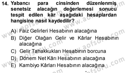 Dönemsonu İşlemleri Dersi 2013 - 2014 Yılı (Vize) Ara Sınavı 14. Soru