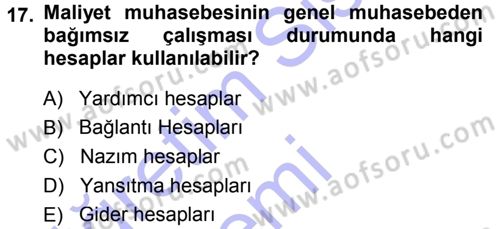 Dönemsonu İşlemleri Dersi 2013 - 2014 Yılı (Final) Dönem Sonu Sınavı 17. Soru