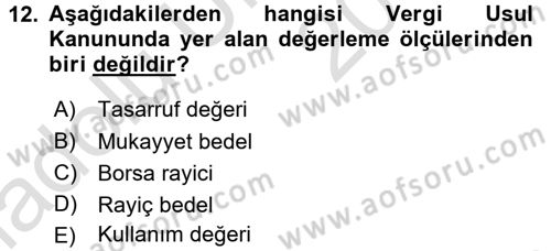 Dönemsonu İşlemleri Dersi 2018 - 2019 Yılı 3 Ders Sınavı 12. Soru