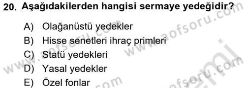 Dönemsonu İşlemleri Dersi 2018 - 2019 Yılı 3 Ders Sınavı 20. Soru