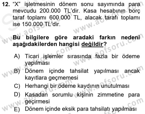 Dönemsonu İşlemleri Dersi 2018 - 2019 Yılı (Final) Dönem Sonu Sınavı 12. Soru
